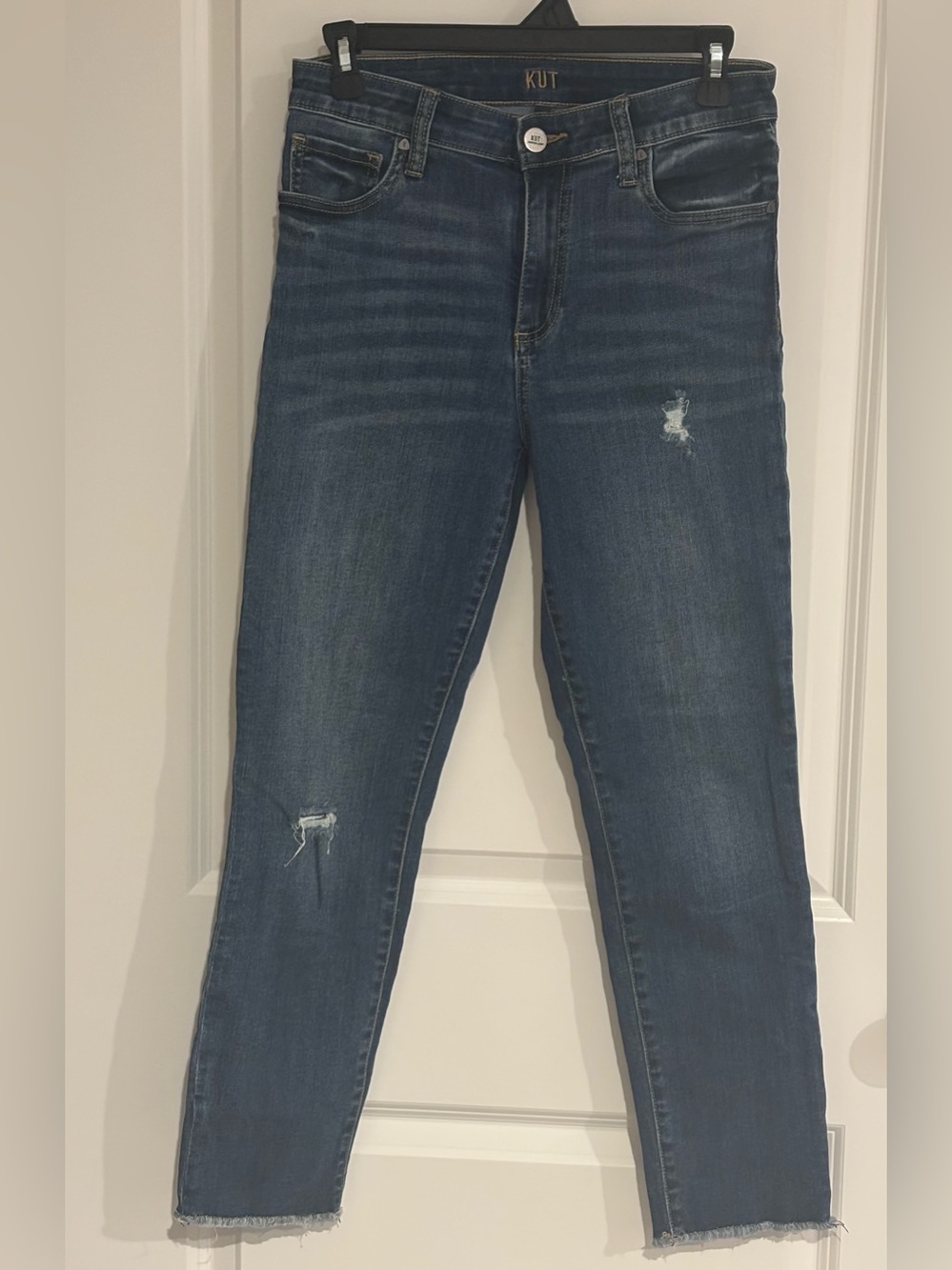 Kut from the Kloth Dark Blue Skinny Jeans with Light Distressing